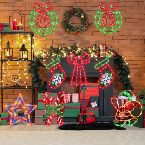 16-Inch Christmas Window Silhouette Lights - Wreath, Santa, Candy Cane & More - Durable Holiday Decor