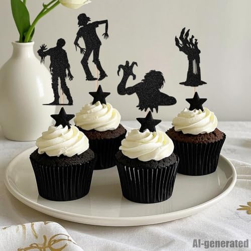 24Pcs Halloween Zombie Cupcake Toppers - Horror Party Decorations