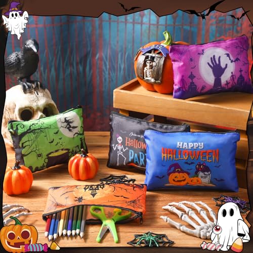 Halloween Cosmetic Bags Set - 24 Pcs Bulk Makeup Pouches with Fall Themes