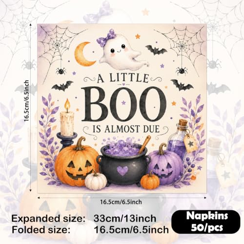 Halloween Baby Shower Napkins - 50 Count Cute Ghost & Pumpkin Design