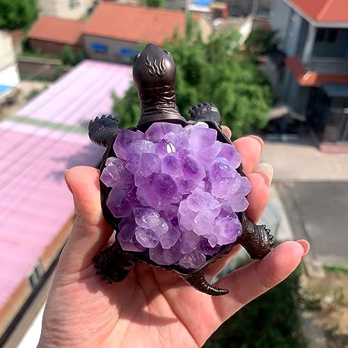 Natural Purple Amethyst Turtle Sculpture - 4.52 Inch Healing Crystal Decor with Variation of Amethyst Bud Turtle - Handmade Gift
