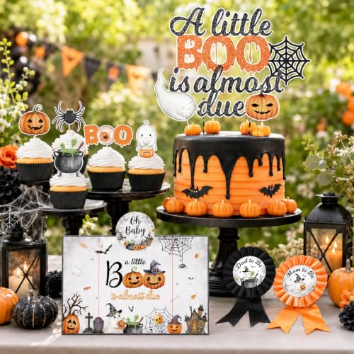 Little Boo Is Almost Due Baby Shower Decorations Set - Halloween Theme for Boys & Girls - Party Supplies