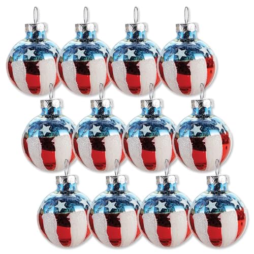 Patriotic Americana Glass Ornaments - Handcrafted Red White & Blue Holiday Decor, 12-Piece Set