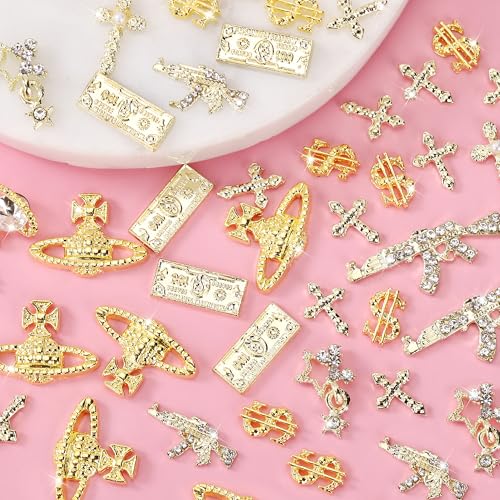 Gold Sliver 42PCS 3D Dollar Nail Charms for Manicure & Nail Art