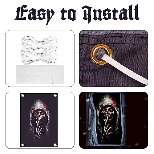 Halloween Skeleton Window Cover Prop - Bloody Skeleton Banner for Party & Home Decor
