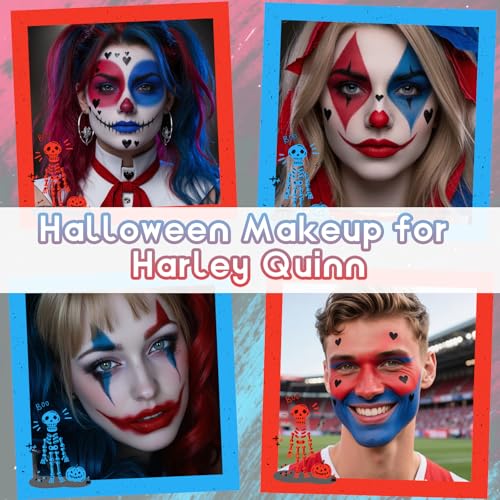 Harley Quinn Halloween Face Body Paint Kit with Hair Extensions - Blue & Red