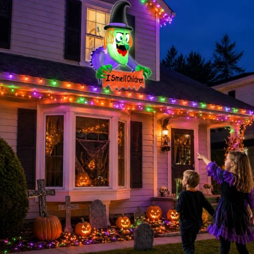 3.5 Ft Halloween Inflatable Witch with LED Lights & Window Mounting Kit