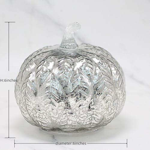 Mercury Glass Pumpkin Light with Timer - Silver Fairy Lights Halloween Fall Decor