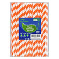Orange White Striped Paper Drinking Straws - Eco-Friendly 7.75" Pack of 100