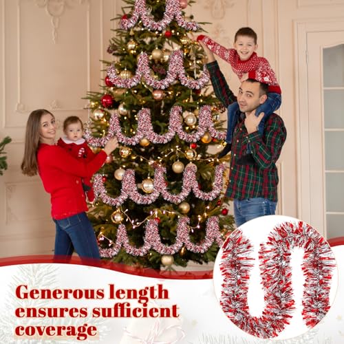 Christmas Tinsel Garland 295 Feet - Red White Silver Holiday Decor - Variation of Christmas / Red White Silver