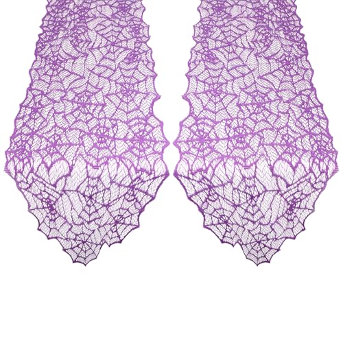 Purple Lace Spiderweb Halloween Table Runner 2 Pcs 12x72 Inches - Elegant Party Decor
