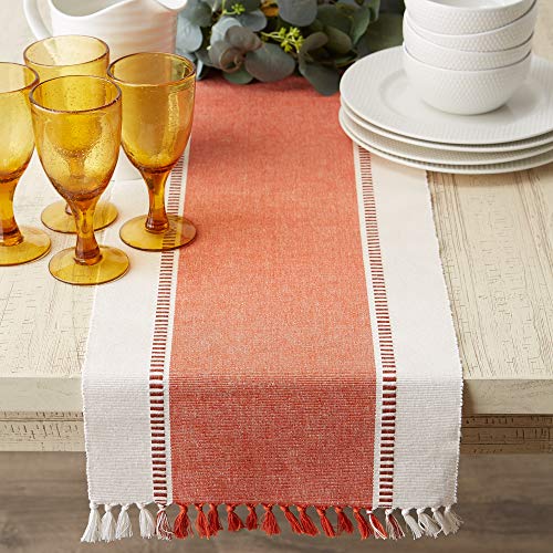 DII Dobby Stripe Table Runner - 13x72 Burnt Orange & Cream Variation