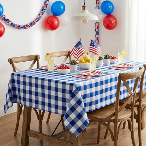 120x56 Inch Blue and White Buffalo Plaid Tablecloth - Checkered Farmhouse Decor