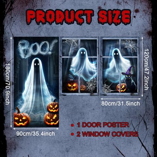 Halloween Ghost Window Door Cover Set - Spooky Decorations for Indoor Outdoor - Variation: Ghost