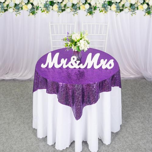 Purple Sequin Tablecloth 50x50 Inch Square Wedding Party Decor - ShinyBeauty