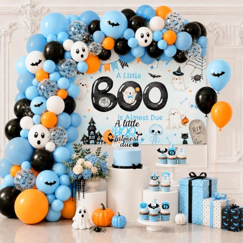Halloween Baby Shower Decorations Set - 268Pcs Little Boo Is Almost Due Party Supplies for Boys