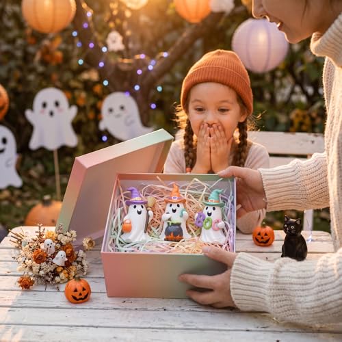 Pastel Halloween Ghost Decorations Set - 3 Resin Figurines for Home & Tabletop Spooky Decor
