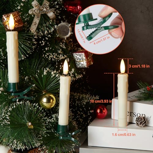 12 Pack Flameless Taper Candles with Clip - Realistic Flickering Flame Effect for Christmas Decor