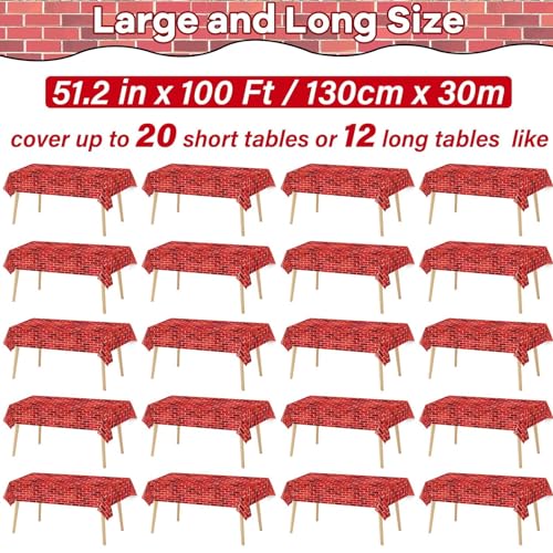 Red Brick Wall Backdrop Tablecloth Roll 52x100 Ft for Party Decorations