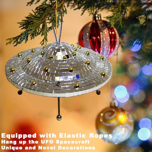 Disco Ball UFO Spaceship Mirror Reflective Decor - Handmade Party Ornament (9 Inch)