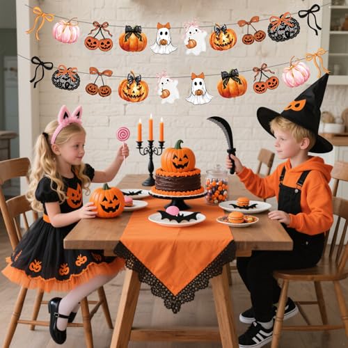 Halloween Party Decorations Bows and Pumpkins Banner - Orange Bow Halloween