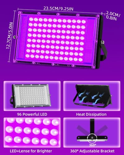 100W Black Light LED Flood Light 2 Pack Waterproof for Glow Parties, Halloween