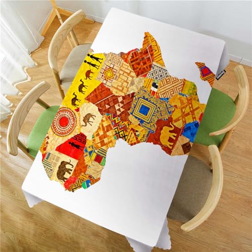 Africa Map Tablecloth 52x70 Inch Rectangular Polyester Table Cover for Indoor Outdoor Dining