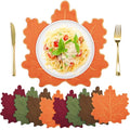 8 Pcs Maple Leaf Linen Placemats - Embroidered Washable Table Decor - Classic Design
