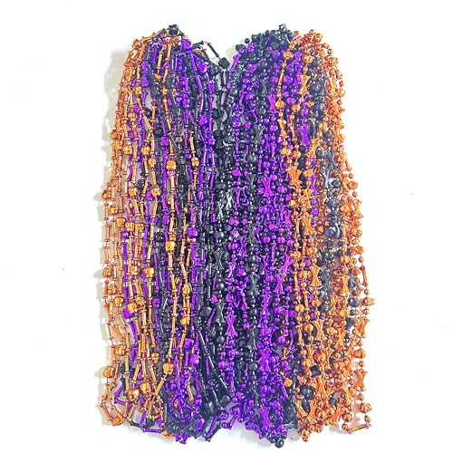 36PCS Halloween Skull Bead Necklaces - Black, Orange & Purple Party Decor