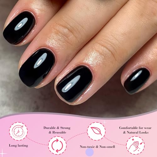 AddFavor Black Short Press On Nails Kit - 240PCS Fake Nails with Adhesive Tabs