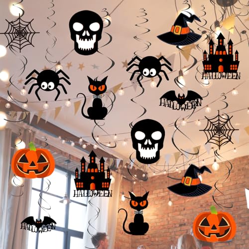 Halloween Swirl Spider Pumpkin Hanging Decorations Set - Large, Reusable Spooky Party Decor