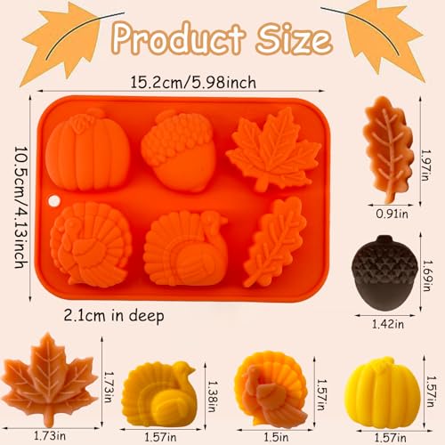 Orange Fall Thanksgiving Silicone Mold Set 2Pcs 3D Pumpkin Maple Leaf Acorn Turkey Cake & Candy Molds