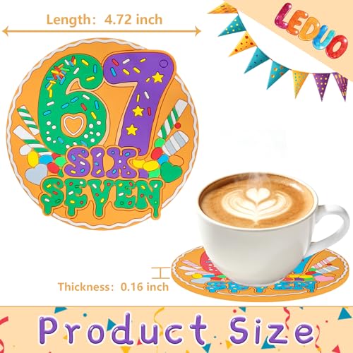 Viral Meme Drink Coasters Set of 2 - Six Seven Humor Silicone Protectors
