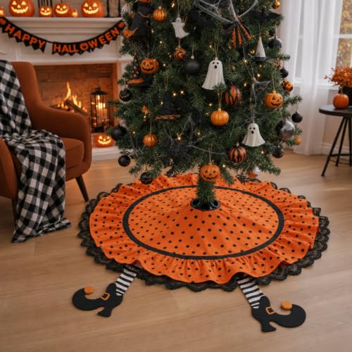 Halloween Tree Skirt 36 Inch Witchy Christmas Mat for Holiday Home Decor