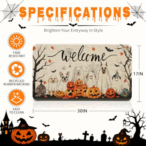 Halloween Ghost Dog Welcome Door Mat 30x17 Inches - Non-Slip Outdoor Rug - Variation: 1'5" x 2'6"