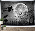 Halloween Moon & Witch Wall Tapestry - Grey Full Moon Night Scene, 40 x 60 Inches