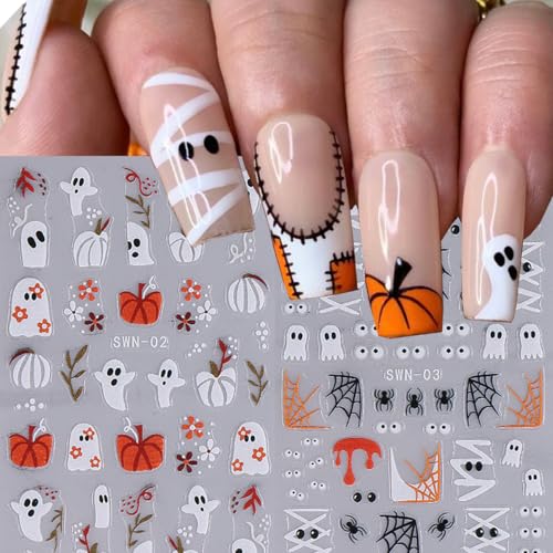 Halloween Nail Art Stickers Decals 3D Ghost Spider Web Pumpkin - Style6