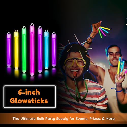 Glow Fever Glow in The Dark Glow Sticks Bulk Party Pack - Multi Color 100 Count with End Caps & Lanyards - Neon Party Favors for Events