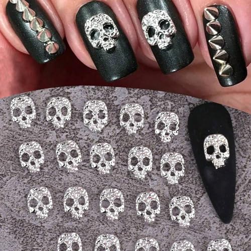 20pcs Silver Skull Nail Charms Halloween Skeleton Head Nail Art Accessories