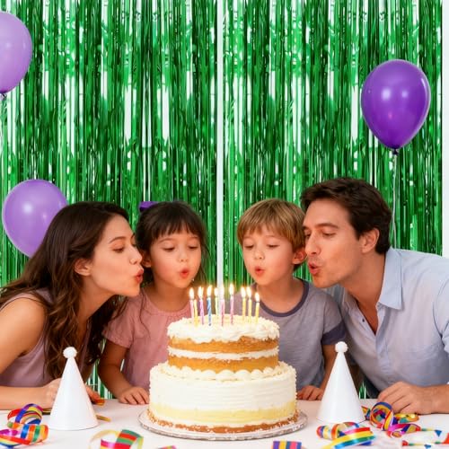 Green Rain Curtain Foil Fringe Backdrop for Party Decoration - 2 Pieces