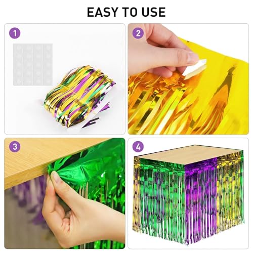 4 Pack Mardi Gras Metallic Foil Fringe Table Skirts - Gold, Green, Purple