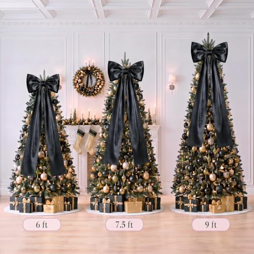 Giant Satin Christmas Tree Topper Bow - Black, 24 x 79 Inches