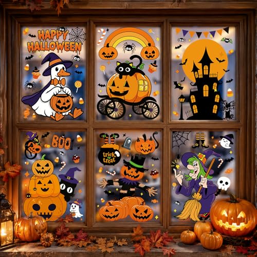 Halloween Window Clings Decor - 8 Large Electrostatic Stickers for Doors and Windows