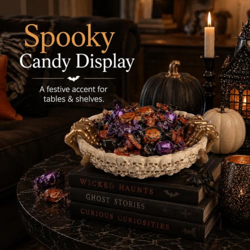 Spooky Skeleton Candy Bowl with Gold Skeleton Hands - Halloween Decor