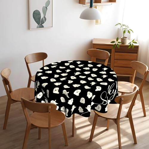 VentuCoven Halloween Spooky Round Tablecloth 60 Inch Black Ghost Decorations