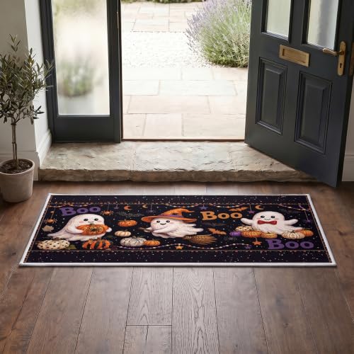 Halloween Doormat Set 2 Piece Cute Ghost with Pumpkin and Welcome Mat - Fall Holiday Decor