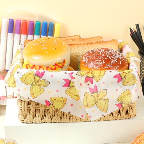 Back to School Wax Paper Sheets with Bow and Pencil Patterns, 150 Pack