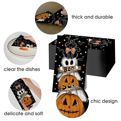 Halloween Paper Napkins 100 Pack - Orange Jack-O-Lantern Ghost Dots, 4.3x7.9 Inches