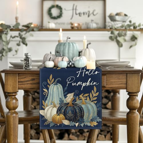 Blue 13x90 Inch Fall Table Runner - Durable Polyester Home Decor