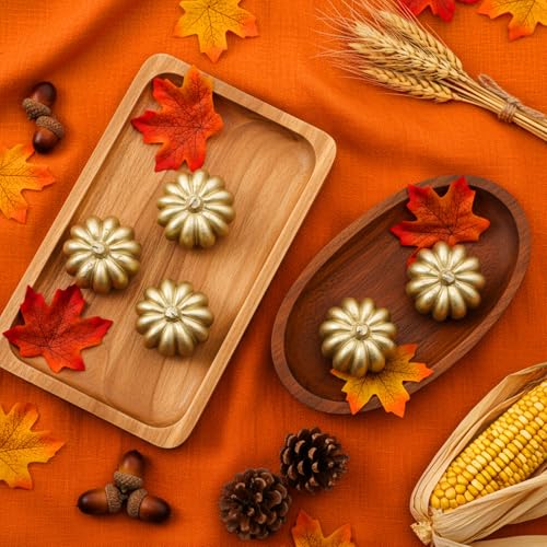 Gold Pumpkin Candles Set of 12 - Halloween & Thanksgiving Decor, 2 Sizes